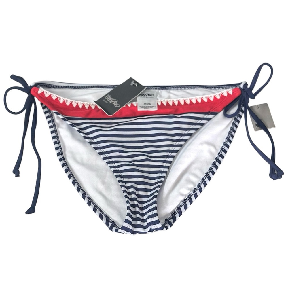 NWT Bikini Hipster Bottom String Ties Red White Blue Size L Adjustable